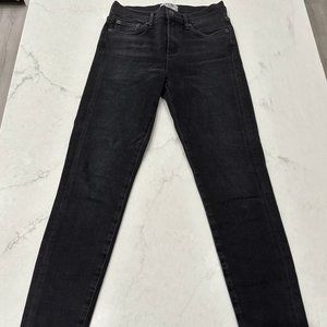 Agolde Sophie Mid-Rise Skinny Ankle Jeans in Washed Black Raw Hem Size 25